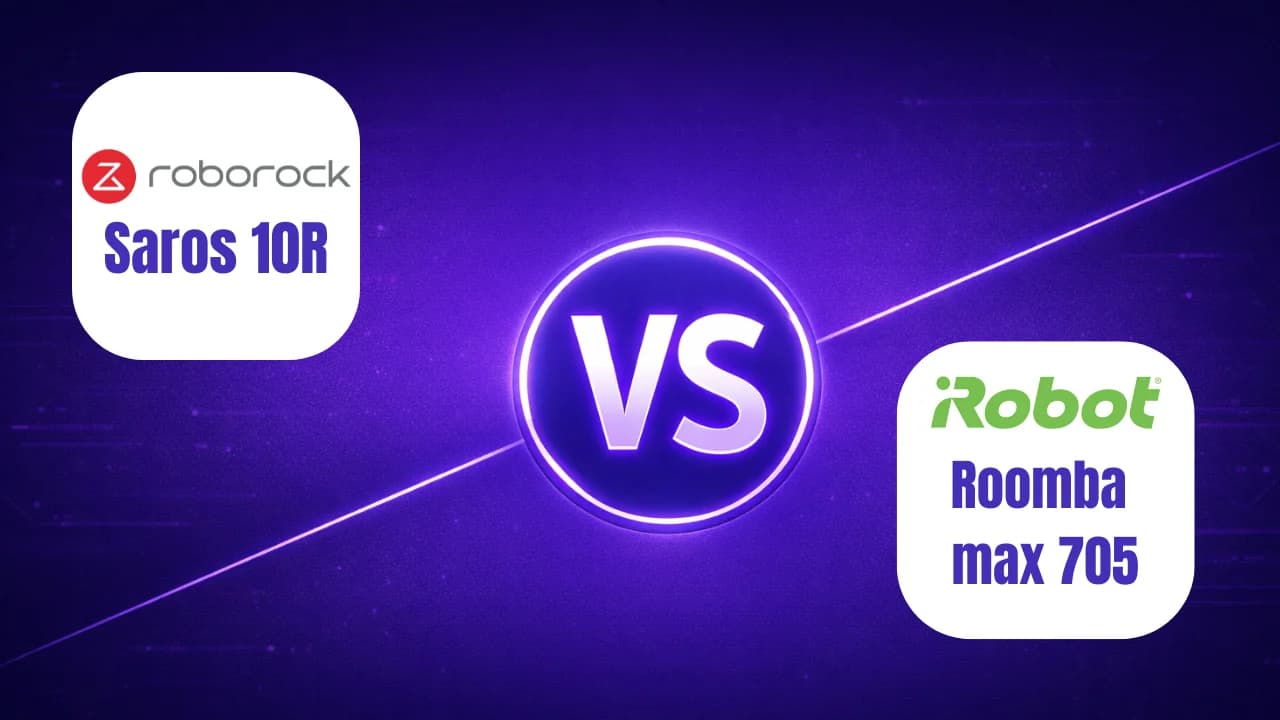 Illustration du comparatif : Roborock Saros 10R vs iRobot Roomba Max 705 (2026) : comparatif complet et avis