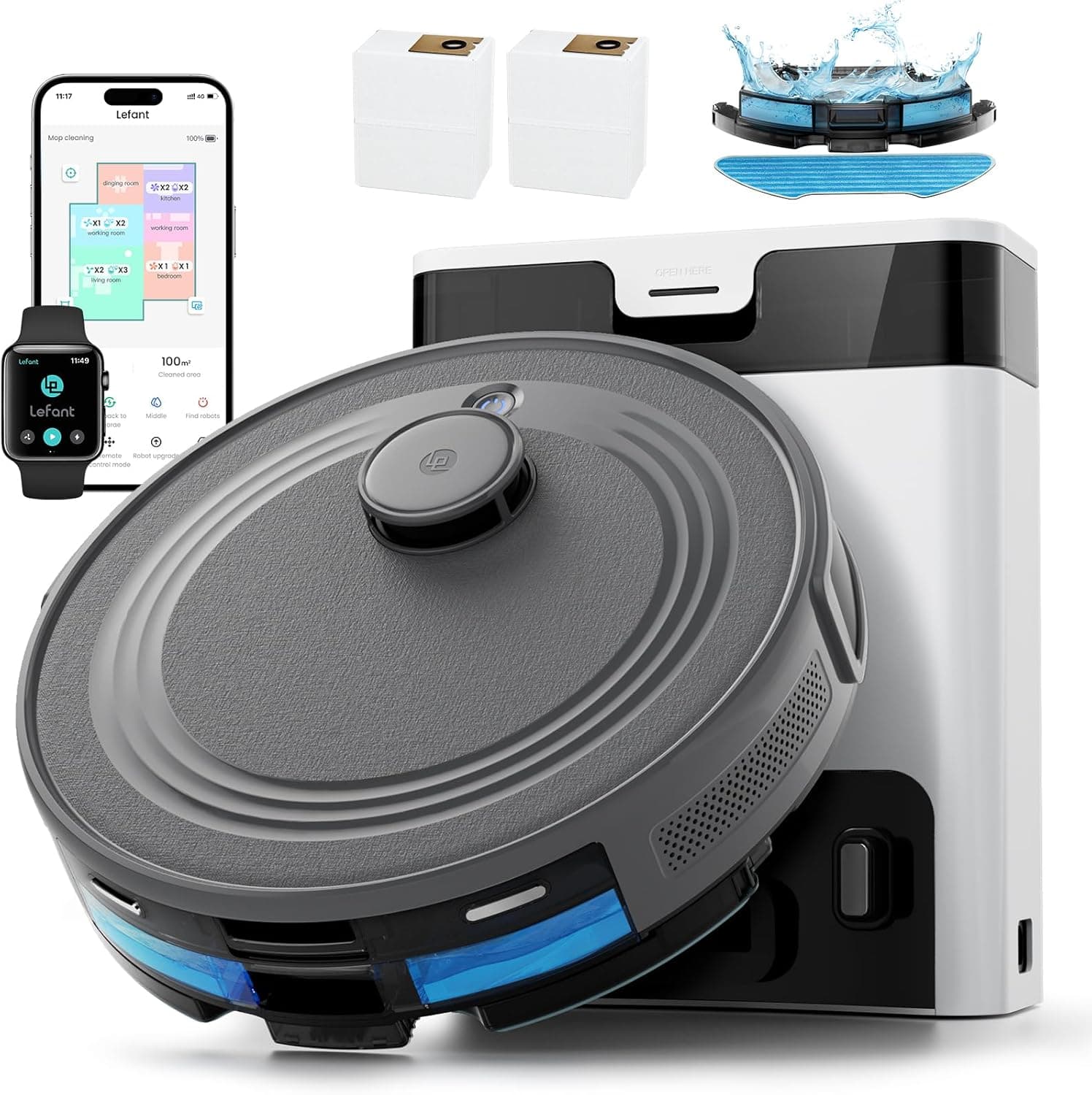 Lefant M2 Pro Robot Aspirateur Laveur avec Station Vidage Automatique - Robot aspirateur laveur